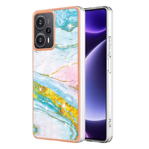 

For Xiaomi Poco F5 5G/Redmi Note 12 Turbo Electroplating Marble Dual-side IMD Phone Case(Green 004)