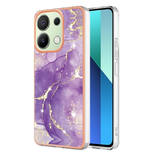 

For Xiaomi Redmi Note 13 4G Global Electroplating Marble Dual-side IMD Phone Case(Purple 002)