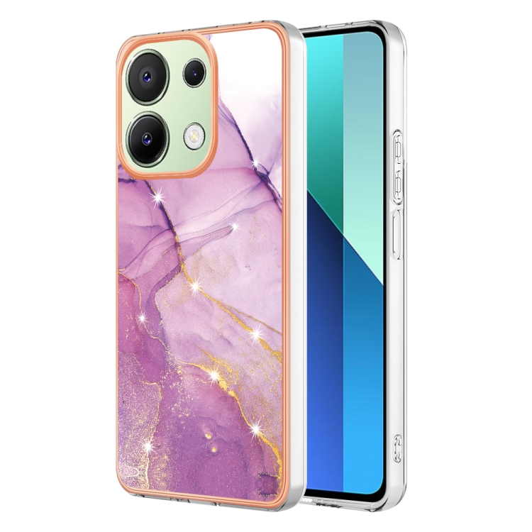

For Xiaomi Redmi Note 13 4G Global Electroplating Marble Dual-side IMD Phone Case(Purple 001)