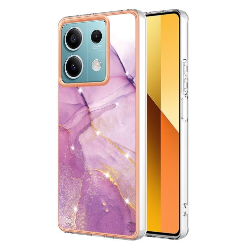 

For Xiaomi Redmi Note 13 5G Global Electroplating Marble Dual-side IMD Phone Case(Purple 002)