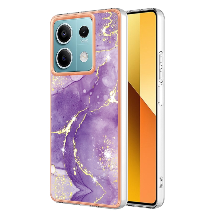 

For Xiaomi Redmi Note 13 5G Global Electroplating Marble Dual-side IMD Phone Case(Purple 001)