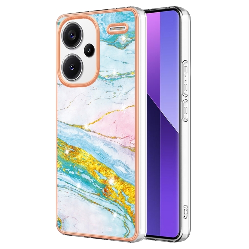 

For Xiaomi Redmi Note 13 Pro+ 5G Electroplating Marble Dual-side IMD Phone Case(Green 004)