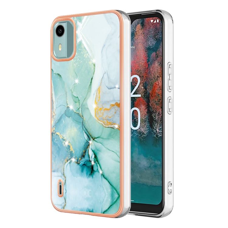 

For Nokia C12 Electroplating Marble Dual-side IMD Phone Case(Green 003)