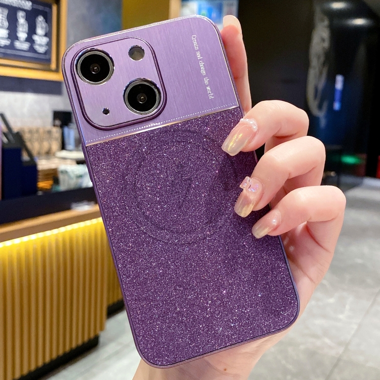 

For iPhone 14 Magsafe Magnetic Metallic Glitter Powder Shockproof Phone Case(Purple)