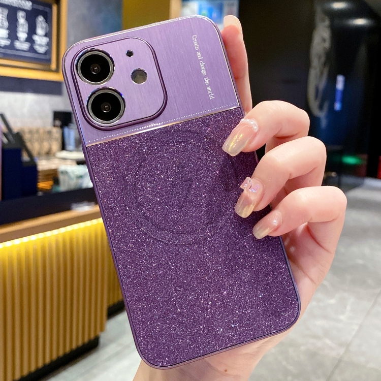 

For iPhone 12 Magsafe Magnetic Metallic Glitter Powder Shockproof Phone Case(Purple)