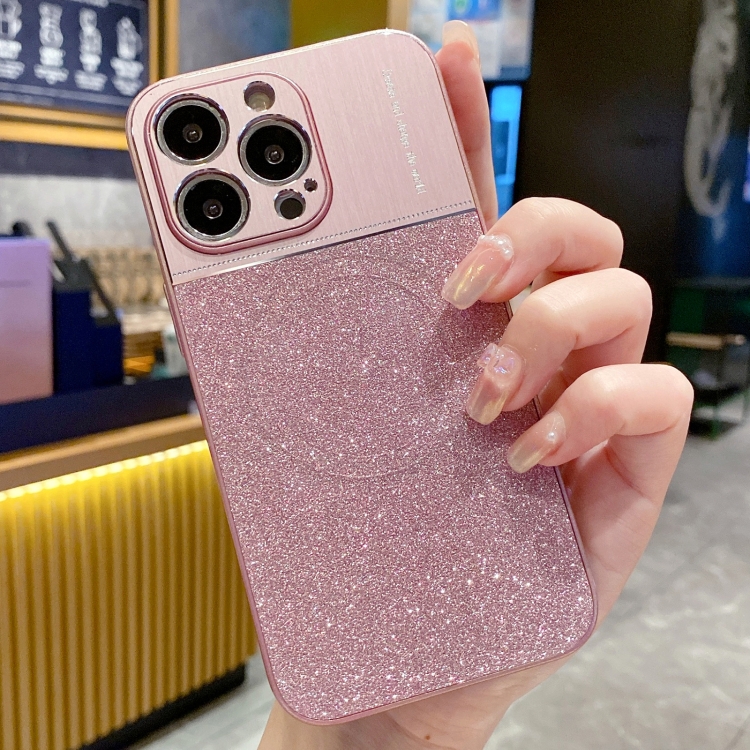 

For iPhone 12 Pro Magsafe Magnetic Metallic Glitter Powder Shockproof Phone Case(Pink)