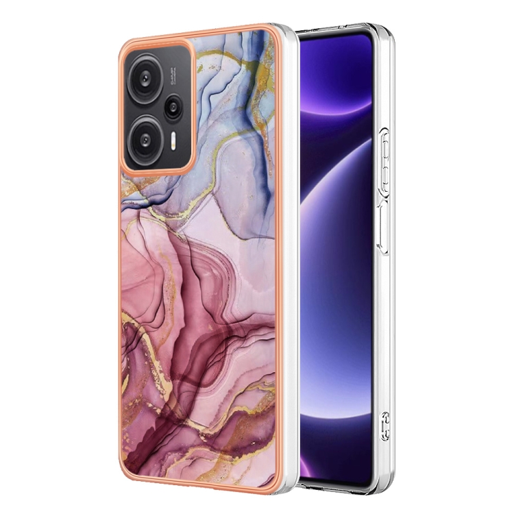

For Xiaomi Poco F5 5G/Redmi Note 12 Turbo Electroplating Marble Dual-side IMD Phone Case(Rose Red 014)