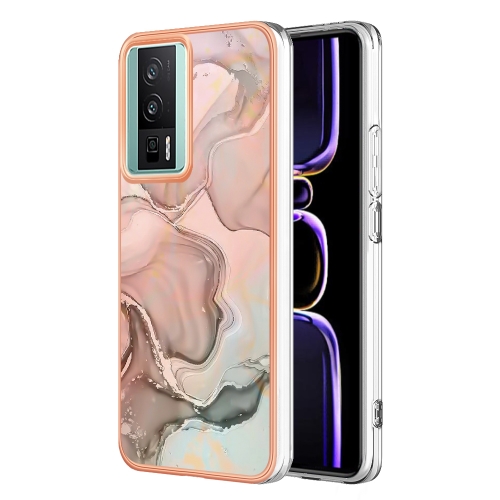 

For Xiaomi Poco F5 Pro 5G/Redmi K60 Electroplating Marble Dual-side IMD TPU Phone Case(Rose Gold 015)