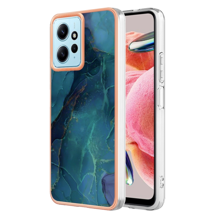 

For Xiaomi Redmi Note 12 4G Global Electroplating Marble Dual-side IMD TPU Phone Case(Green 017)