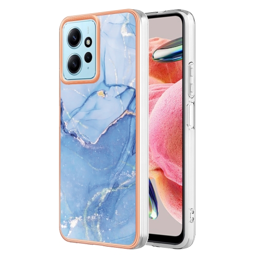 

For Xiaomi Redmi Note 12 4G Global Electroplating Marble Dual-side IMD TPU Phone Case(Blue 018)