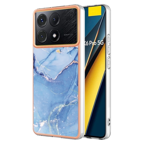 

For Xiaomi Poco X6 Pro / Redmi K70E Electroplating Marble Dual-side IMD TPU Phone Case(Blue 018)