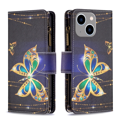

For iPhone 15 Plus Colored Drawing Pattern Zipper Phone Leather Case(Big Butterfly)