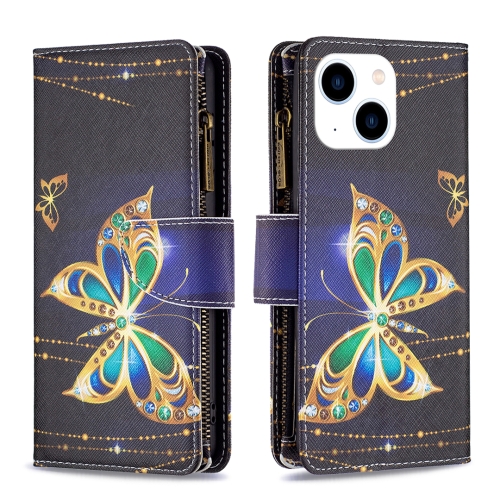 

For iPhone 15 Colored Drawing Pattern Zipper Phone Leather Case(Big Butterfly)