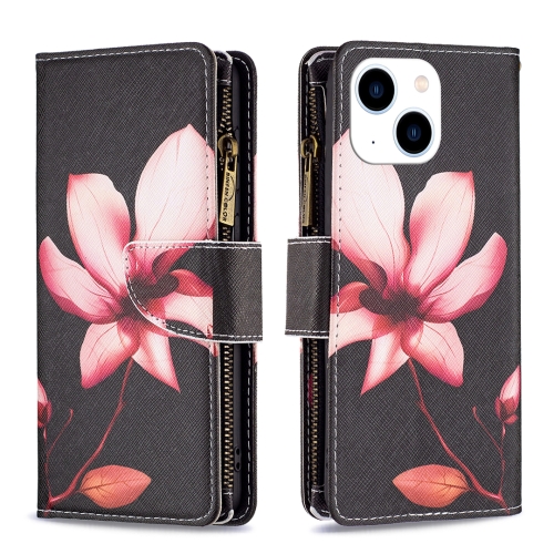 

For iPhone 15 Colored Drawing Pattern Zipper Phone Leather Case(Lotus)