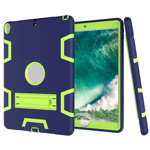 For iPad Pro 10.5 inch (2017) Shockproof PC + Silicone Protective Case，with Holder(Navy Blue Yellow Green)