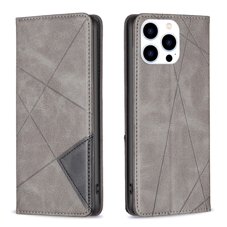 

For iPhone 15 Pro Max Rhombus Texture Magnetic Leather Phone Case(Grey)