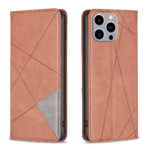 

For iPhone 15 Pro Max Rhombus Texture Magnetic Leather Phone Case(Brown)