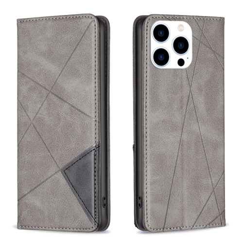 

For iPhone 15 Pro Rhombus Texture Magnetic Leather Phone Case(Grey)