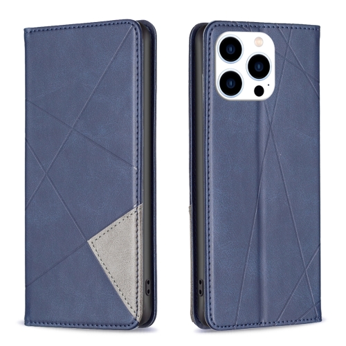 For iPhone 15 Pro Rhombus Texture Magnetic Leather Phone Case(Blue) for lenovo tab m10 3rd gen tb 328xu bluetooth keyboard leather tablet case blue