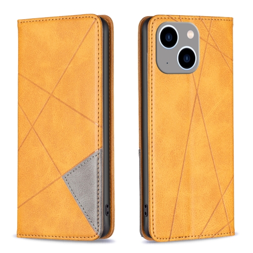 

For iPhone 15 Plus Rhombus Texture Magnetic Leather Phone Case(Yellow)