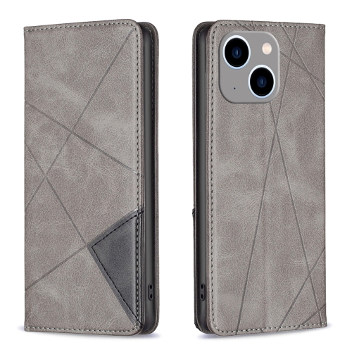 

For iPhone 15 Plus Rhombus Texture Magnetic Leather Phone Case(Grey)