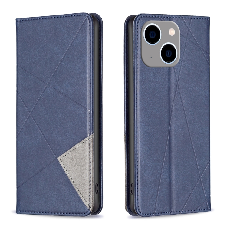 

For iPhone 15 Plus Rhombus Texture Magnetic Leather Phone Case(Blue)