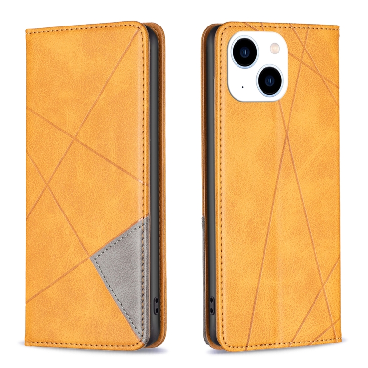 

For iPhone 15 Rhombus Texture Magnetic Leather Phone Case(Yellow)