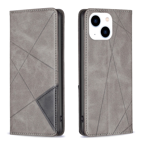 For iPhone 15 Rhombus Texture Magnetic Leather Phone Case(Grey) for iphone 15 plus multi tuyere powerful heat dissipation phone case grey