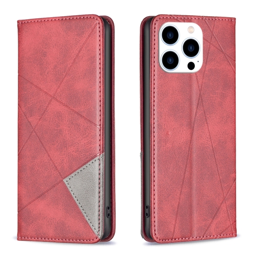 

For iPhone 16 Pro Rhombus Texture Magnetic Leather Phone Case(Red)