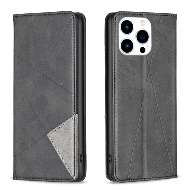 

For iPhone 16 Pro Rhombus Texture Magnetic Leather Phone Case(Black)