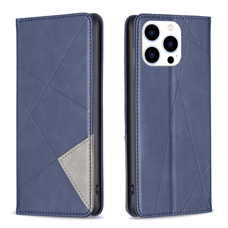 

For iPhone 16 Pro Rhombus Texture Magnetic Leather Phone Case(Blue)