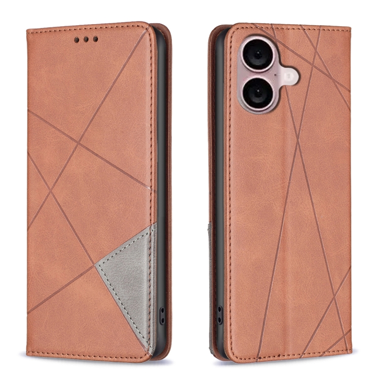

For iPhone 16 Rhombus Texture Magnetic Leather Phone Case(Brown)