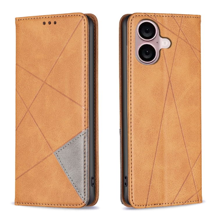 

For iPhone 16 Plus Rhombus Texture Magnetic Leather Phone Case(Yellow)