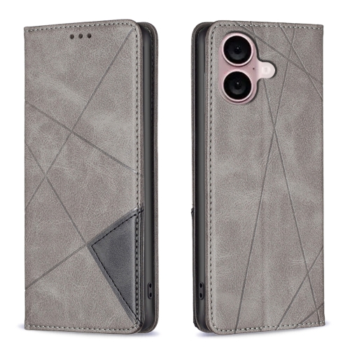 

For iPhone 16 Plus Rhombus Texture Magnetic Leather Phone Case(Grey)