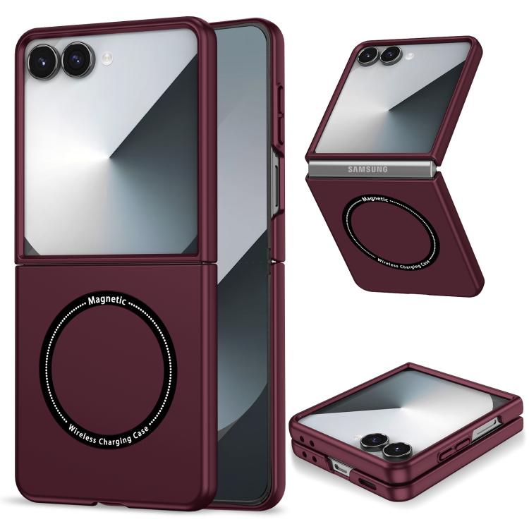 

For Samsung Galaxy Z Flip7 5G Magsafe Magnetic Folding PC Phone Case(Wine Red)