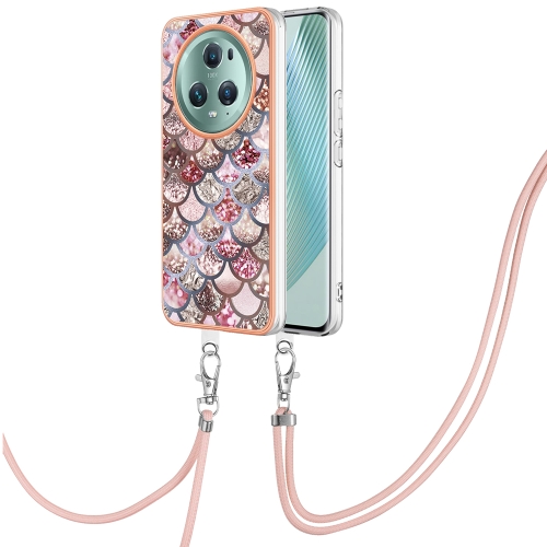 

For Honor Magic5 Pro Electroplating IMD TPU Phone Case with Lanyard(Pink Scales)