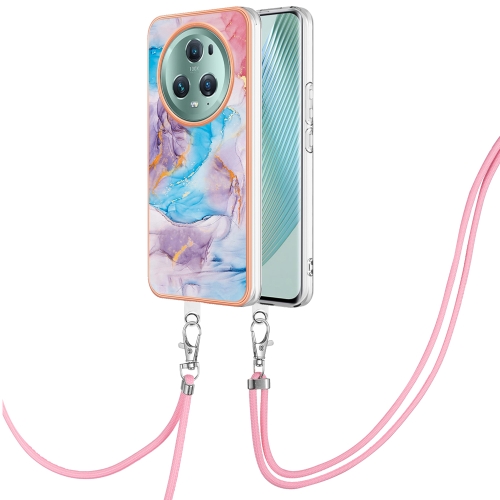 

For Honor Magic5 Pro Electroplating IMD TPU Phone Case with Lanyard(Blue Marble)