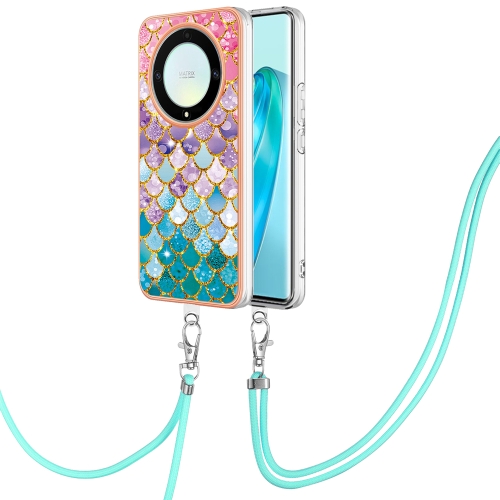 

For Honor X9a/Magic5 Lite Electroplating IMD TPU Phone Case with Lanyard(Colorful Scales)