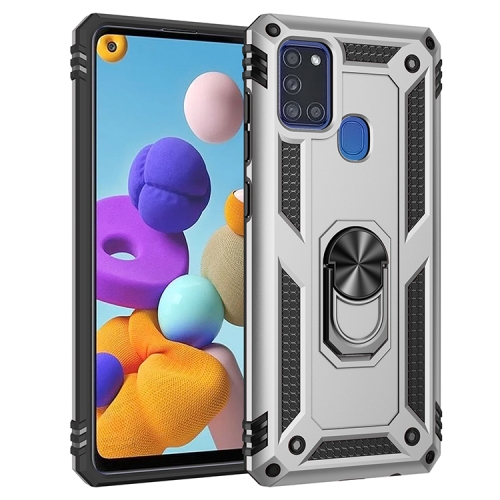 

For Samsung Galaxy A21s Shockproof TPU + PC Protective Case with 360 Degree Rotating Holder(Silver)