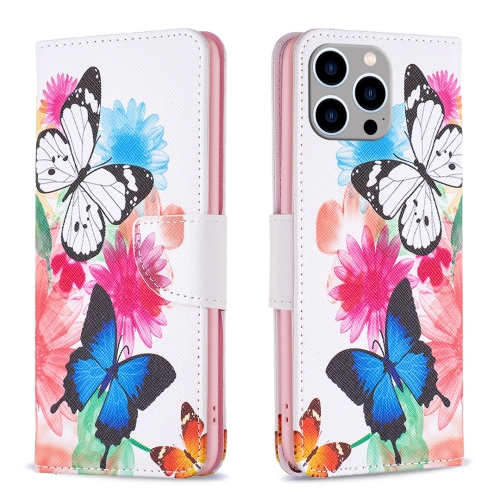 

For iPhone 15 Pro Max Colored Drawing Pattern Leather Phone Case(Butterflies)