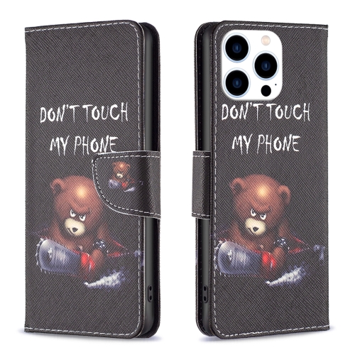 

For iPhone 15 Pro Colored Drawing Pattern Leather Phone Case(Bear)