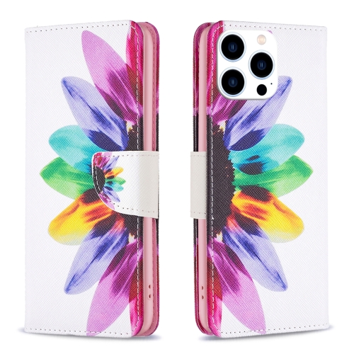 

For iPhone 15 Pro Colored Drawing Pattern Leather Phone Case(Sun Flower)