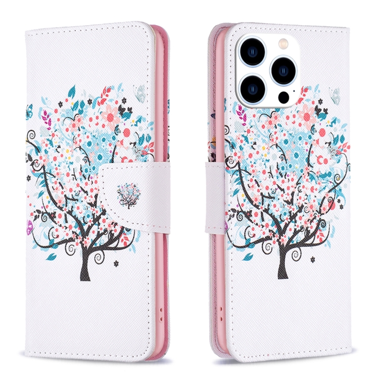 

For iPhone 15 Pro Colored Drawing Pattern Leather Phone Case(Tree)