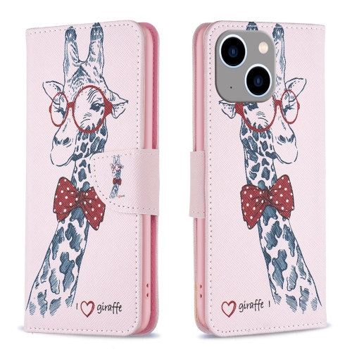 

For iPhone 15 Plus Colored Drawing Pattern Leather Phone Case(Giraffe)