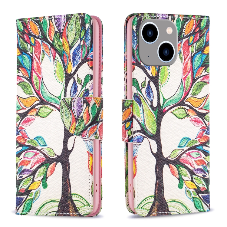 

For iPhone 15 Plus Colored Drawing Pattern Leather Phone Case(Tree Life)