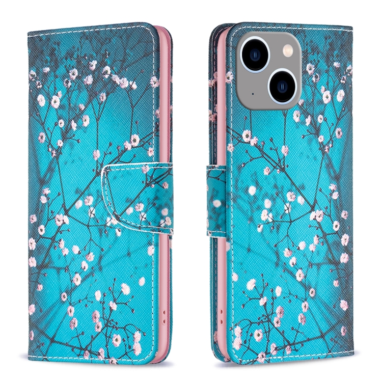 

For iPhone 15 Plus Colored Drawing Pattern Leather Phone Case(Plum Blossom)