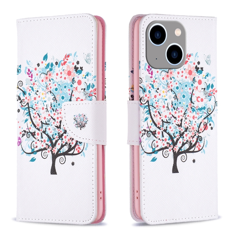 

For iPhone 15 Plus Colored Drawing Pattern Leather Phone Case(Tree)