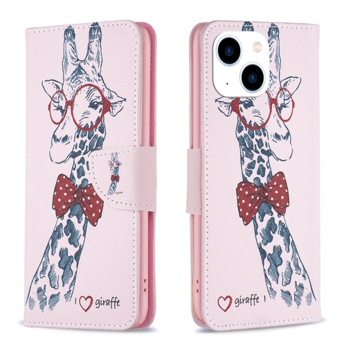 

For iPhone 15 Colored Drawing Pattern Leather Phone Case(Giraffe)