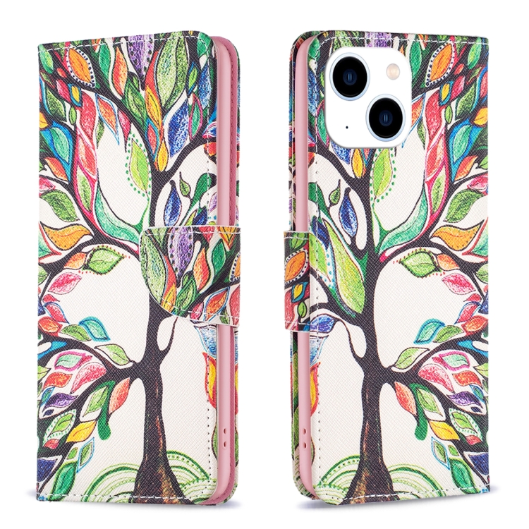 

For iPhone 15 Colored Drawing Pattern Leather Phone Case(Tree Life)