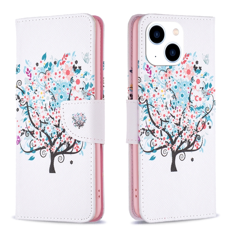 

For iPhone 15 Colored Drawing Pattern Leather Phone Case(Tree)